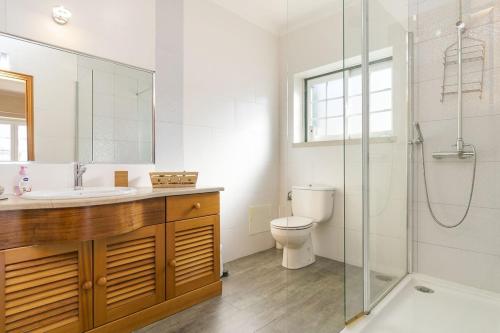 a bathroom with a toilet and a sink and a shower at Liv In by Ericeira Property in Santo Isidoro