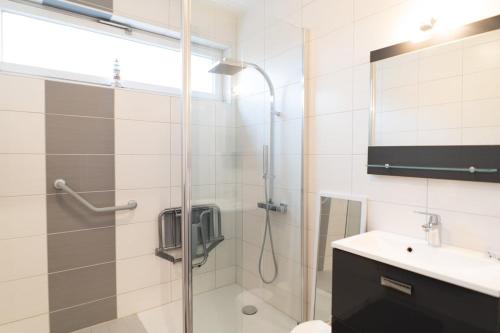 une salle de bain avec douche et lavabo dans l'établissement D&D Home-Appartement Centre Historique Colmar-Parking gratuit, à Colmar