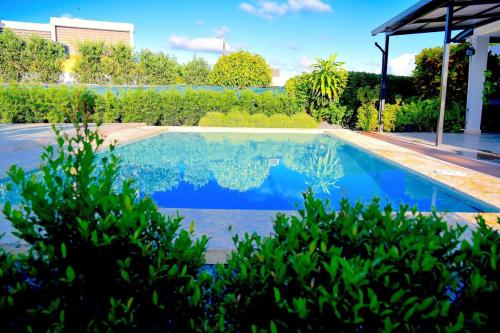 a swimming pool in front of a house at Beautiful home in San Juan in Guaynabo