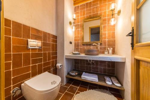 a bathroom with a toilet and a sink and a mirror at Kassandra Heritage in Fethiye