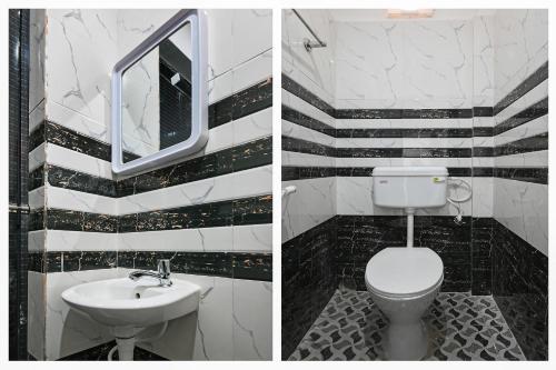 two pictures of a bathroom with a toilet and a sink at SPOT ON Hotel Utrishree in Bhubaneshwar