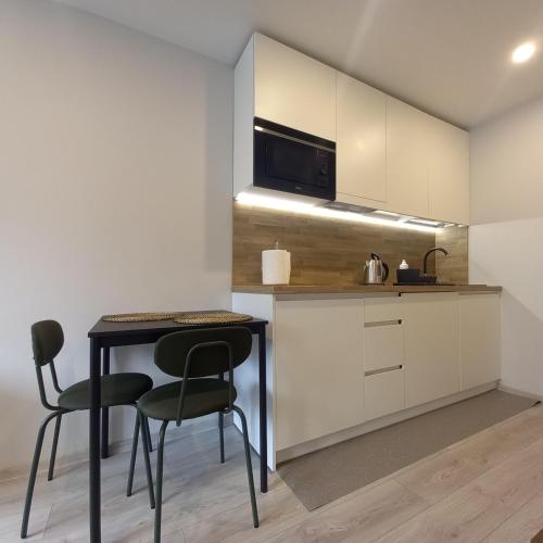 Kuchyň nebo kuchyňský kout v ubytování Cozy small apartment #5A