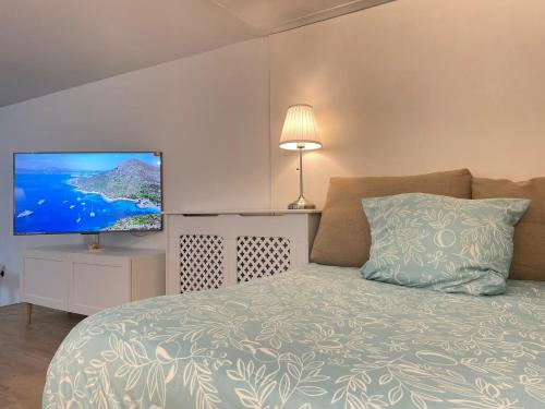 sypialnia z łóżkiem i telewizorem z płaskim ekranem w obiekcie Business & Serenity - Duplex entier Velizy-Paris w mieście Meudon