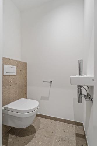 a bathroom with a toilet and a sink at Modern Apartments in Clausen with WiFi, Kitchen & Workspace in Luxembourg