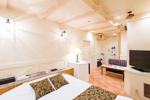 a large room with a bed and a television at パティオアネックス -大人専用- in Fuefuki