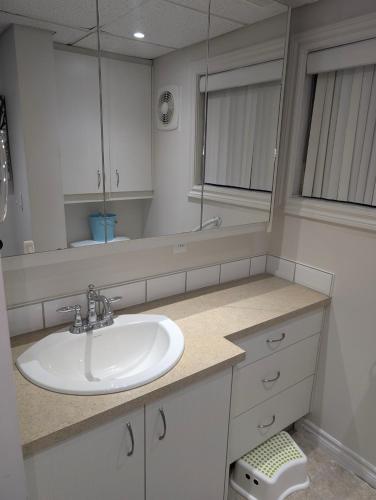 a bathroom with a sink and a mirror at Style Chalet in Montréal