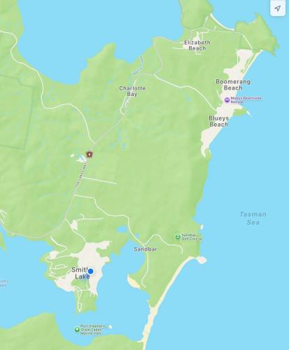 a map of australia with a red dot at Sandbar views in Smiths Lake