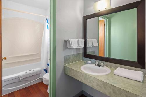 グランド・フォールズにあるTravelodge by Wyndham Grand Fallsの洗面台と鏡のあるバスルーム