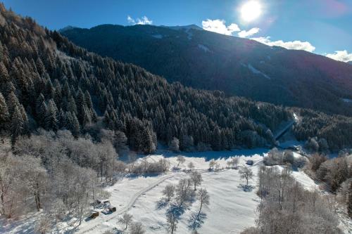 a view of a mountain with snow and trees at Pimont Alpine Chalet in Madonna di Campiglio