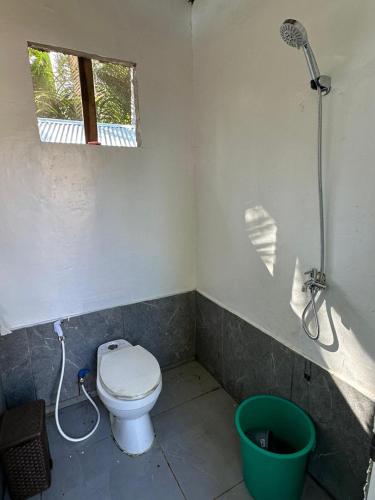 a bathroom with a toilet and a shower at Efrena Agro Tourism Beach in El Nido