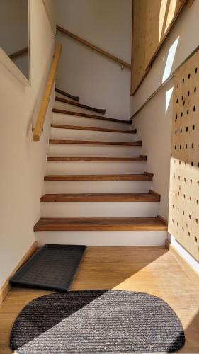 a room with stairs with a rug and a stair mat at FeWo Heinzi Haus Wachau in Rossatz