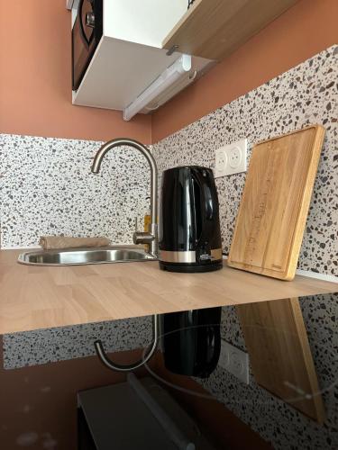 a kitchen with a sink and a coffee maker on a counter at Cocon du Berry cœur historique in Bourges