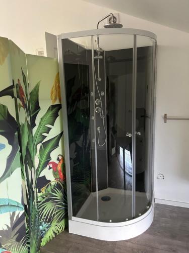 een glazen douche in een kamer met een plant bij Le Monté Cristo in Marseille