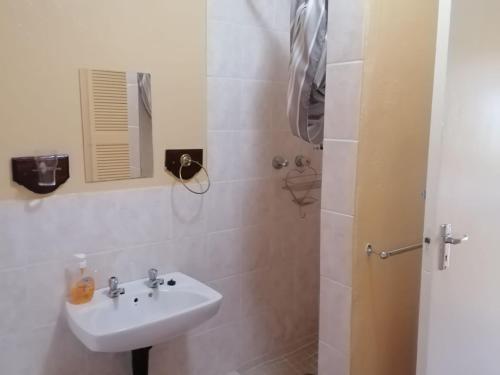 a bathroom with a sink and a shower at The Retreat Country Lodge in Romelcoh