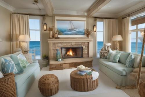 a living room with a couch and a fireplace at Seaside Sanctuary in Aspendale