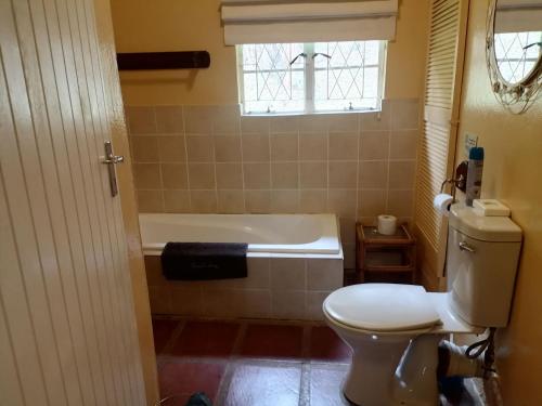 a bathroom with a toilet and a bath tub at The Retreat Country Lodge in Romelcoh