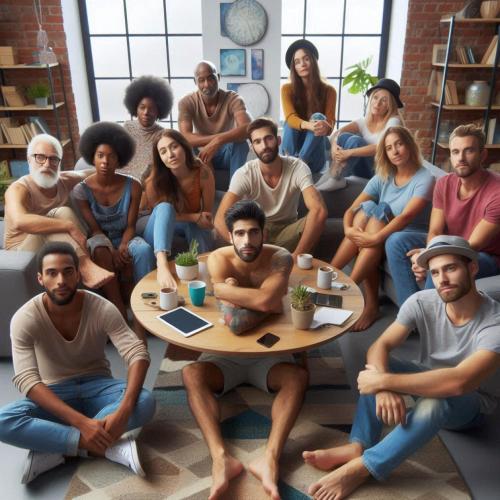 a group of people sitting around a table at Hostel des 3 sources in Sainte-Marie