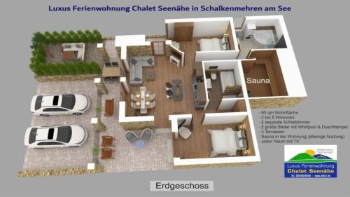 a floor plan of a house at Ferienwohnung Luxus 5 Sterne Ferienwohnung - Chalet Seenähe in Schalkenmehren