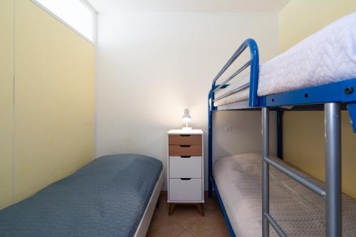 a bedroom with two bunk beds and a nightstand at Panoramic App B06-1 in Sierksdorf