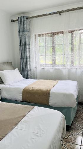 a bedroom with two beds and a window at Sibusi Guesthouse in Richards Bay