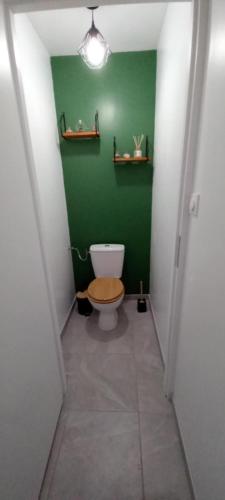 WattenにあるLe well'colmeの緑の壁にトイレが付いたバスルーム