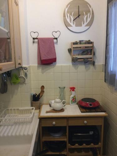 - une cuisine avec un comptoir et un évier dans l'établissement Studio vue panoramique, à Péone