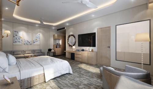 Ένα ή περισσότερα κρεβάτια σε δωμάτιο στο Narang Hotel