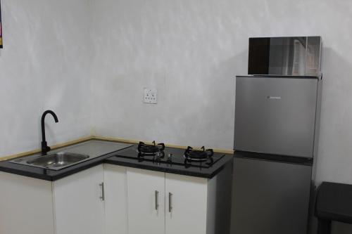 a kitchen with a sink and a refrigerator at Self-catering rooms Florida in Roodepoort