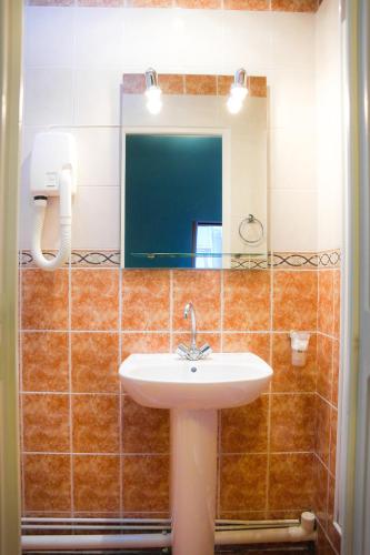 a bathroom with a sink and a mirror at Hotel Audran in Paris