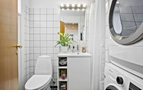 a bathroom with a toilet and a sink and a mirror at 2 Bedroom Gorgeous Home In Espergærde in Espergærde