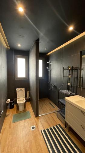 a bathroom with a toilet and a sink at Villa INTERMEZZO 11 sea view in Neoi Epivates