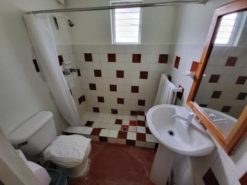 a bathroom with a toilet and a sink at The Boat House in Boca Chica
