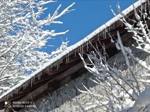 a fence covered in snow next to some trees at Baita Figliezzi in Castello Tesino