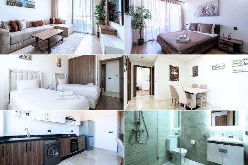 un collage de photos d'une chambre d'hôtel dans l'établissement Appartement Sublime avec Piscine, à Minaret de Mansuria