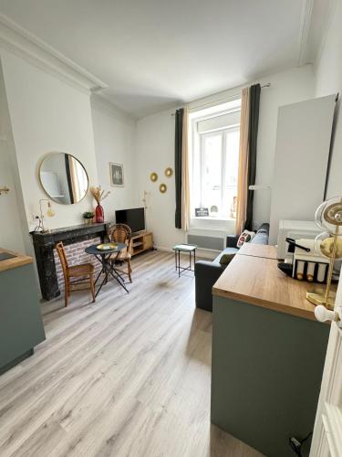 un salon avec un canapé et une table dans l'établissement Studio Cosy La Chouette, à Dijon