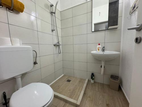 a bathroom with a toilet and a sink at Villa Anja Apartments in Mostar