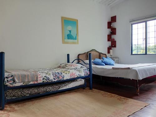 a bedroom with two bunk beds and a window at HACIENDA EL PORVENIR in Nocaima