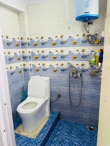 a bathroom with a toilet and a shower at Blue Valley Apartment in Darjeeling