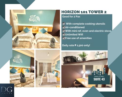 a collage of four pictures of a hotel room at DG SUITES - Horizon 101 Tower 2 in Cebu City