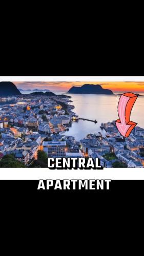 a picture of a city with the words central apartment at Central apartment in Ålesund