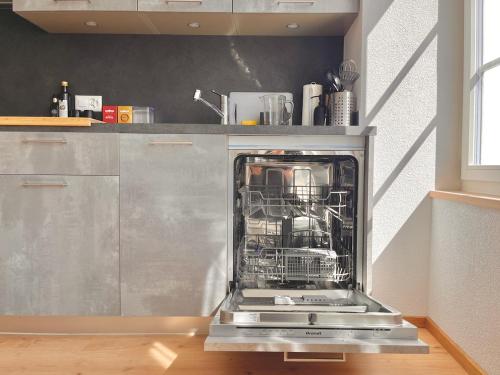 a kitchen with a dishwasher in a metal appliance at Casa Aquila in Ringgenberg