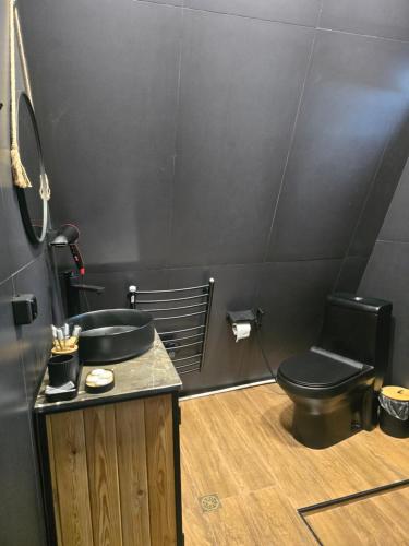 a bathroom with a black toilet and a sink at Chopan Resort Aparan in Aparan