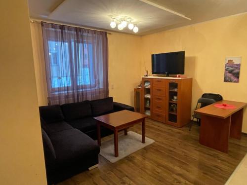 Televízia a/alebo spoločenská miestnosť v ubytovaní Morawka
