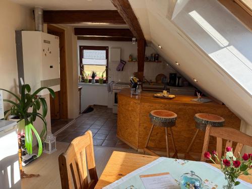 Una cocina o cocineta en Schöne Ferienwohnung im Erholungsort Sternberg