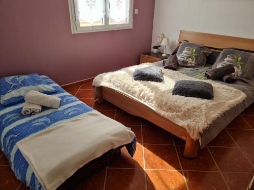 two beds sitting next to each other in a room at L occitane in Gimont
