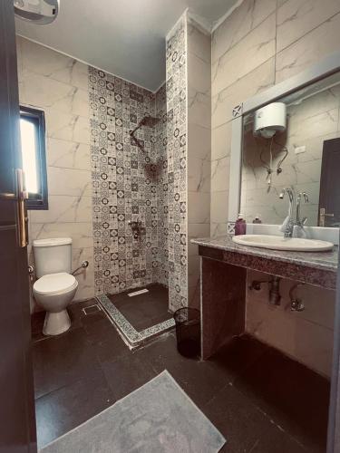 a bathroom with a sink and a toilet and a mirror at Toutankhamon in Luxor
