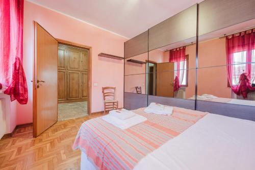 a bedroom with a large mirror and a bed at Residence Gerlin - 10 minuti da Valdobbiadene & Parking in Colbertaldo