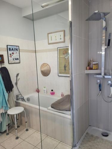 a bathroom with a bath tub in a room at Maison Le Touquet in Le Touquet-Paris-Plage