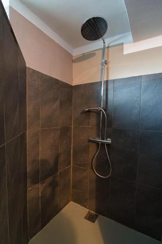 a shower with a shower head in a bathroom at Herberg Lambic in Blitterswijck