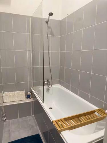 une salle de bain avec baignoire et douche dans l'établissement Le Santorin, à Mâcon